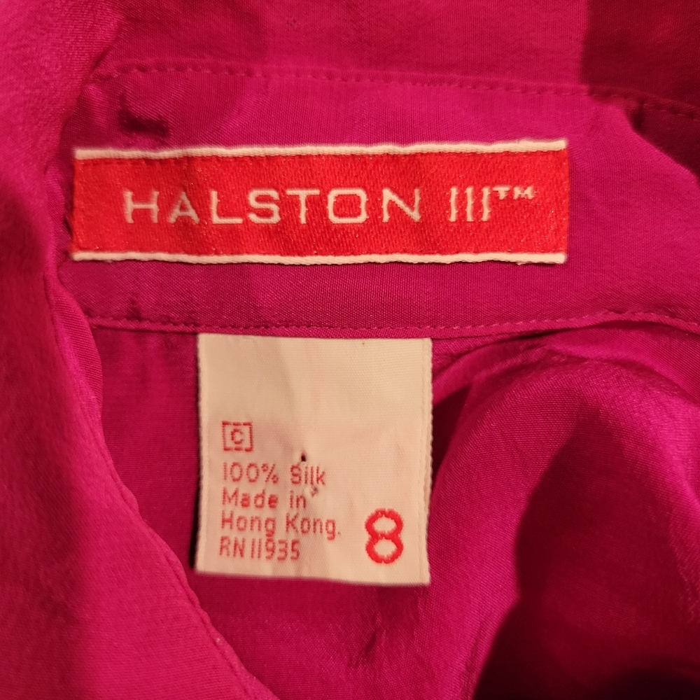Halston III fushia neck scarf silk shirt dress 8 - Picture 2 of 11